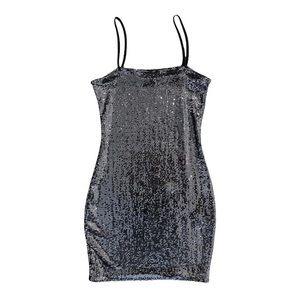 MISSGUIDED Silver Sequin Black Bodycon Mini Dress 🖤